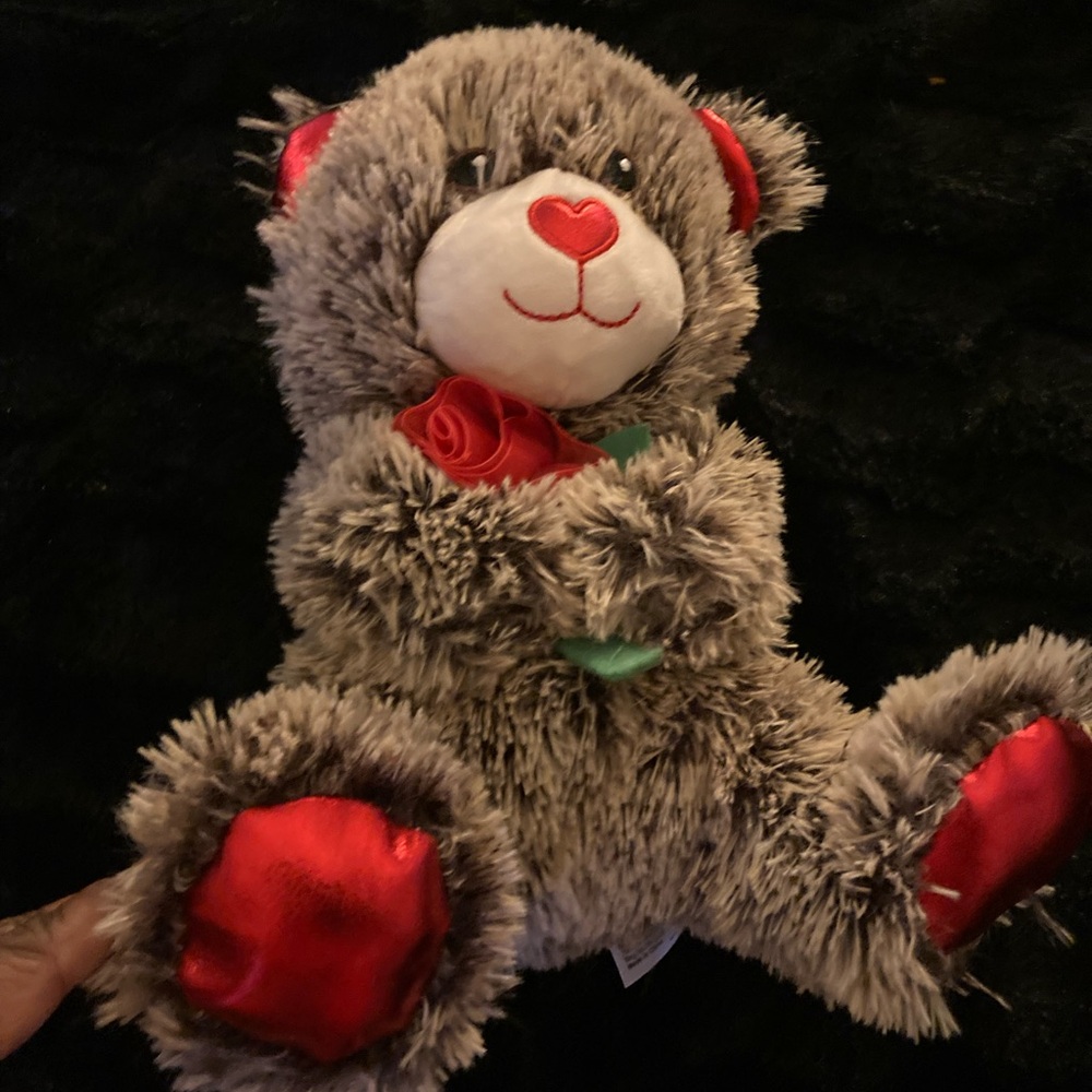 Adorable Gray Teddy Bear with Red Accents